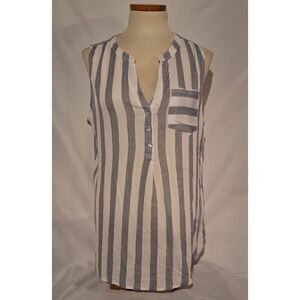 Market & Spruce Prat Sleeveless Henley Blue Striped Blouse Womens Size Large New